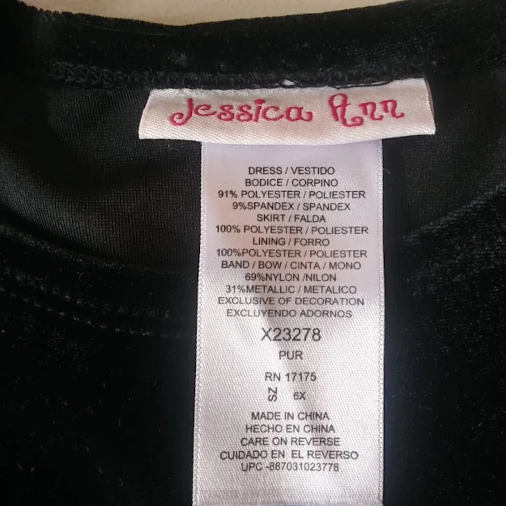 Jessica Ann girl's size 6X black and purple dress